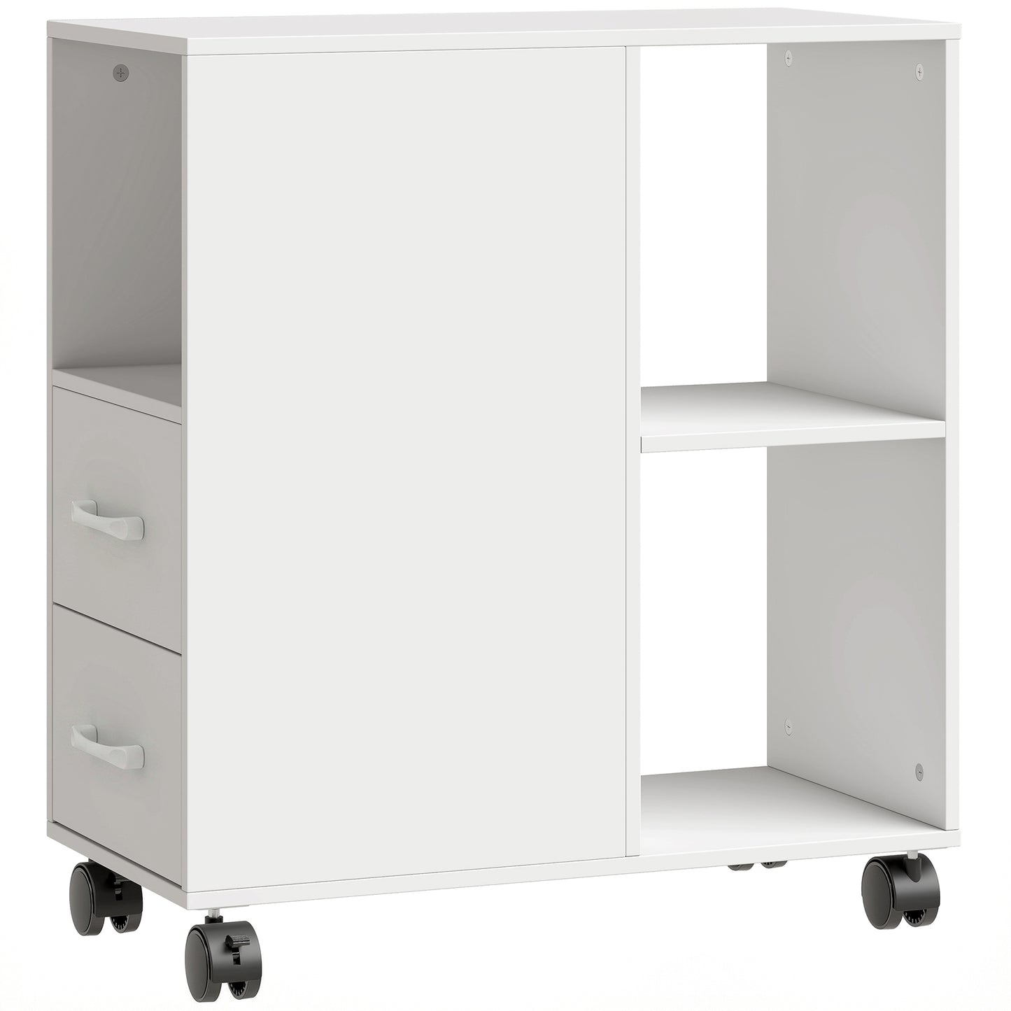 Narrow Mobile Printer Table with Wheels, Rolling Printer Stand with Drawers for Home Office, 30 x 60 x 65 cm, White