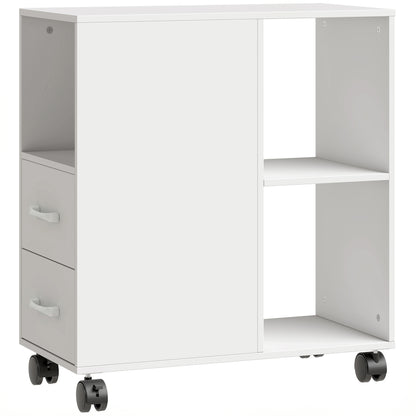 Narrow Mobile Printer Table with Wheels, Rolling Printer Stand with Drawers for Home Office, 30 x 60 x 65 cm, White