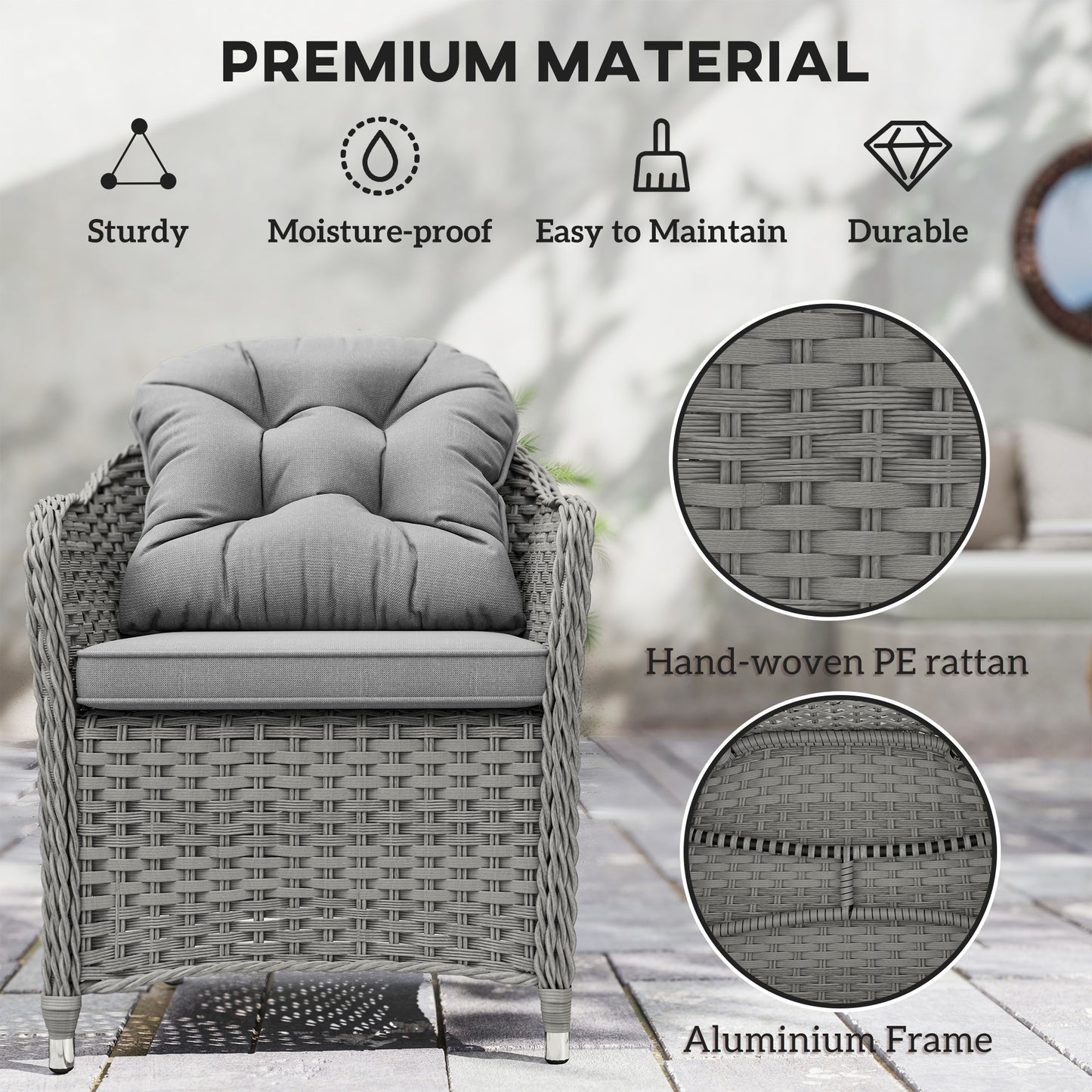 Seven-Piece Rattan Dining Set - Light Grey