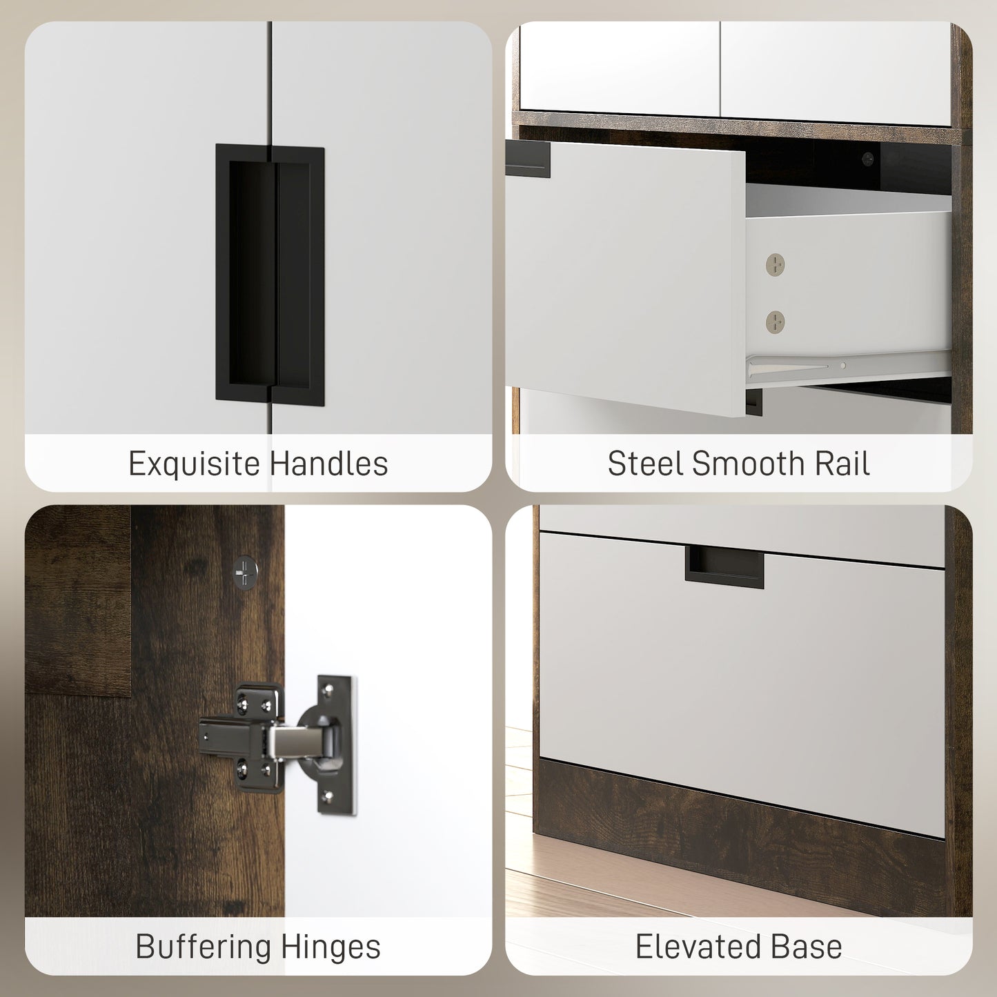 Modern Clothes Storage Cupboard Unit, 3 Drawer 2 Door Wardrobe with Hanging Rod, Rustic Brown