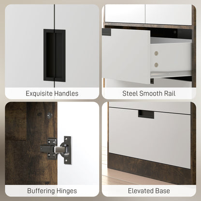 Modern Clothes Storage Cupboard Unit, 3 Drawer 2 Door Wardrobe with Hanging Rod, Rustic Brown