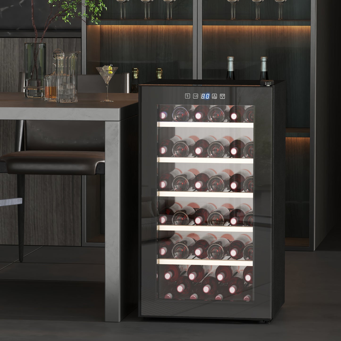 41 Bottle Wine Fridge, 91 Litre Capacity, 45cm Freestanding Wine Cooler Fridge with Glass Door, LED Light