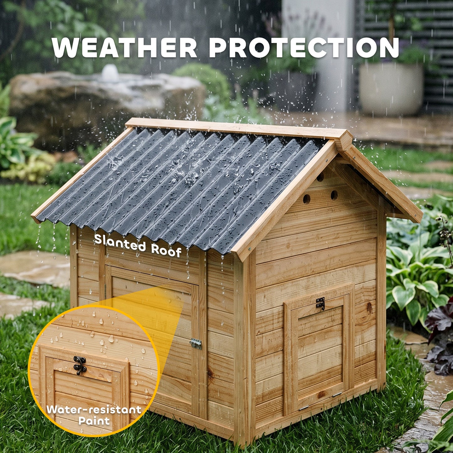 Wooden Duck House with Double Doors, Openable Roof, Ventilation Holes, Removable Base, Natural Wood Finish