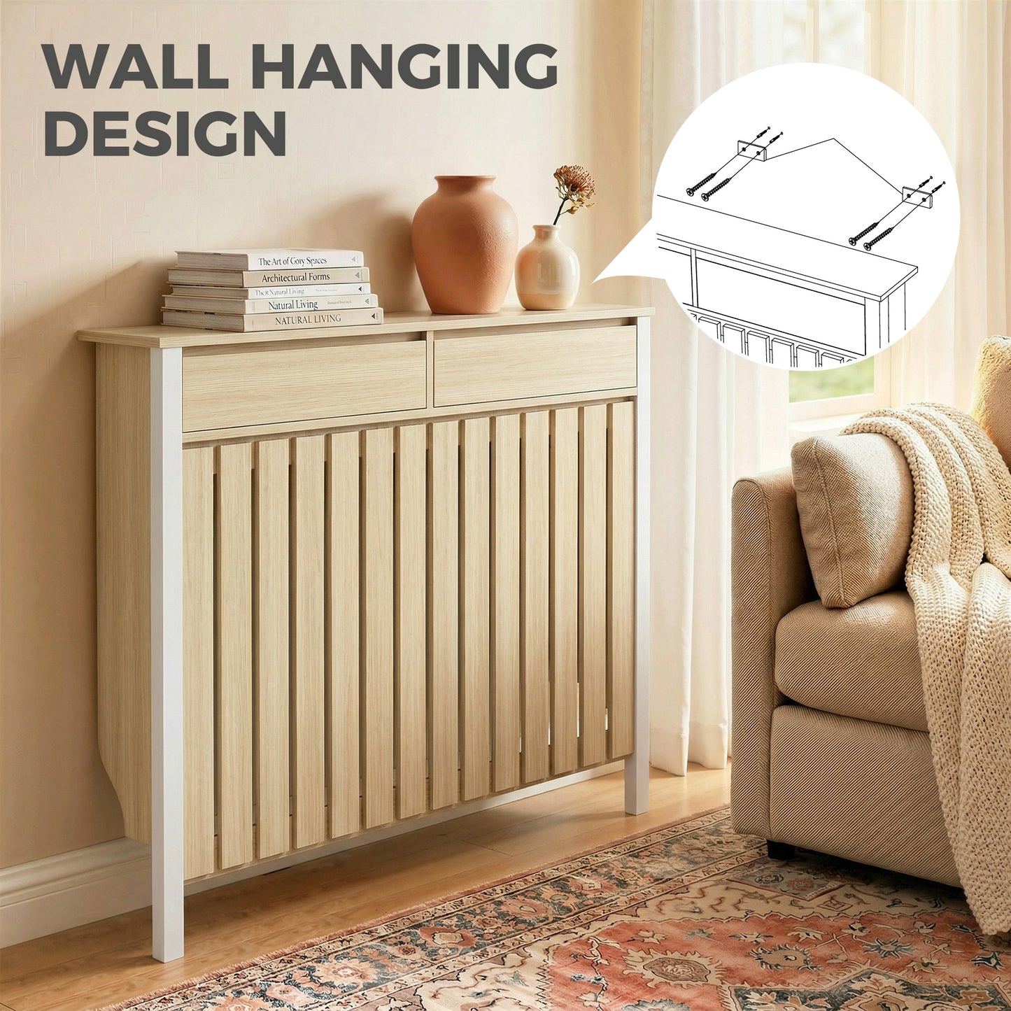 93 x 119cm Rustic-Look Radiator Cover - Oak