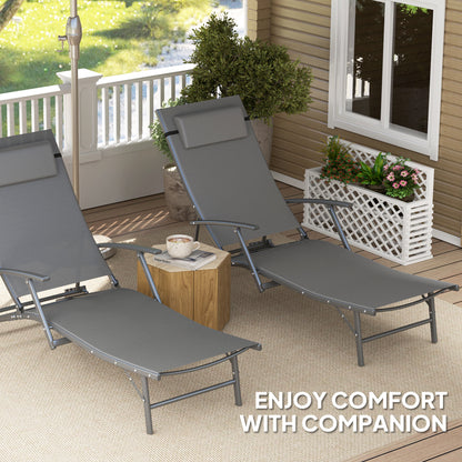 Set of Two Adjustable Back Sun Loungers - Grey