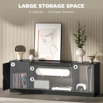 TV Stand Cabinet, Marble Effect TV Unit for up to 55" TVs with Glass Shelf and Storage Cabinet
