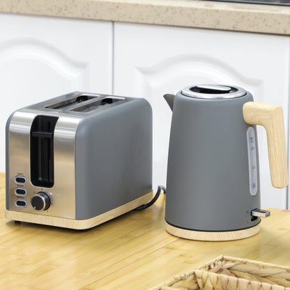 Stainless Steel Kettle and Toaster Set, 1.7L 3000W Fast Boil Kettle & 2 Slice Toaster Kitchen Set