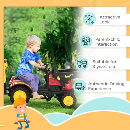 Ride On Tractor for Kids, 3 in 1 Ride On Excavator Toy Car with Adjustable Bucket, Digger and Removable Trailer