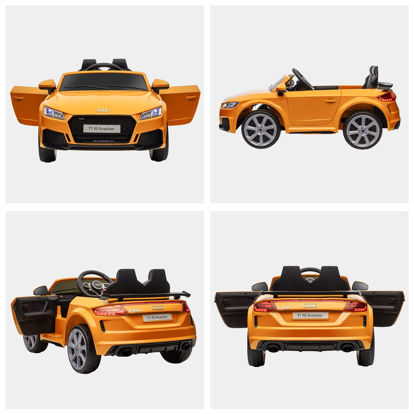 Kids Licensed Audi TT RS Ride-On Car 12V Battery w/ Remote Suspension Headlights and MP3 Player 3km/h Yellow