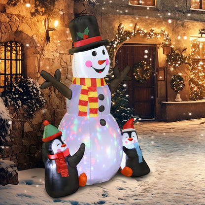 6FT Christmas Inflatables Snowman & Penguins with Built-in LED Lights and Flashing Projector Light