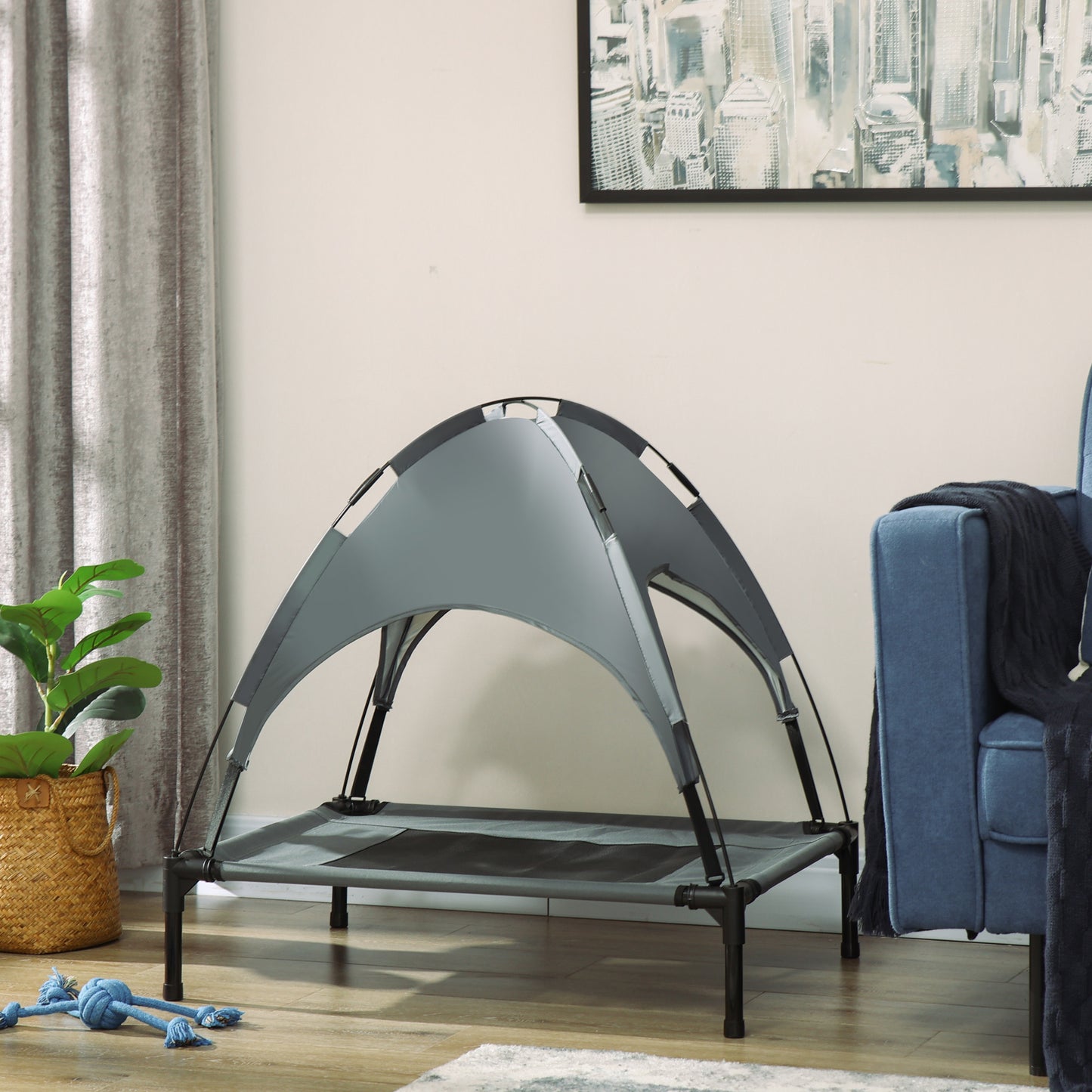 Outdoor Dog Bed with Removable Canopy, Portable Raised Dog Bed for Camping, Garden & Beach