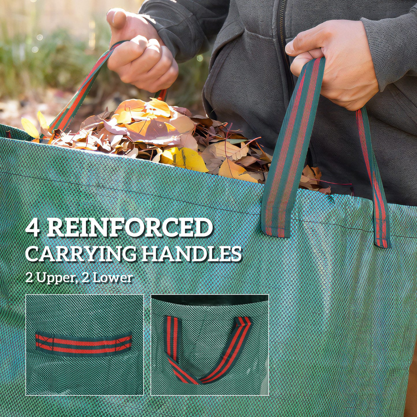 Garden Waste Bags, 272L x 3 Heavy Duty Garden Bags, Foldable and Reusable Waste Sacks with Handles for Loading Leaf, Trash