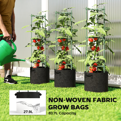 3 Packs Tomato Cages with 83.7L Grow Bags, 120cm Adjutstable Triangle Plant Stakes Support Trellis with Planter Bags