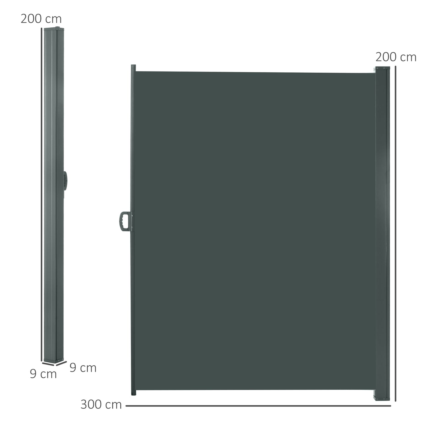 3x2m Retractable Sun Side Awning Screen Fence Patio Garden Wall Balcony Screening Panel Outdoor Blind Privacy Divider, Grey