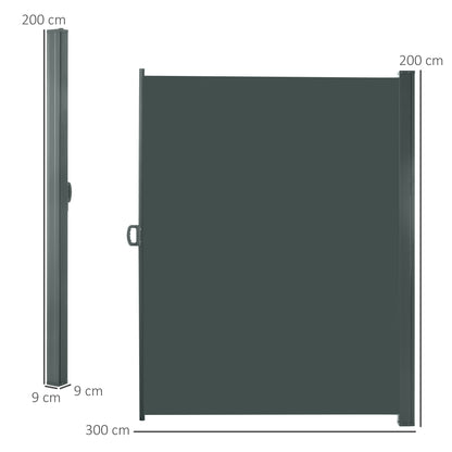 3x2m Retractable Sun Side Awning Screen Fence Patio Garden Wall Balcony Screening Panel Outdoor Blind Privacy Divider, Grey