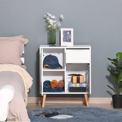 Sideboard Floor Cabinet Storage Cupboard with Drawer and Solid Wood Legs for Bedroom, Living Room, Entryway, Grey