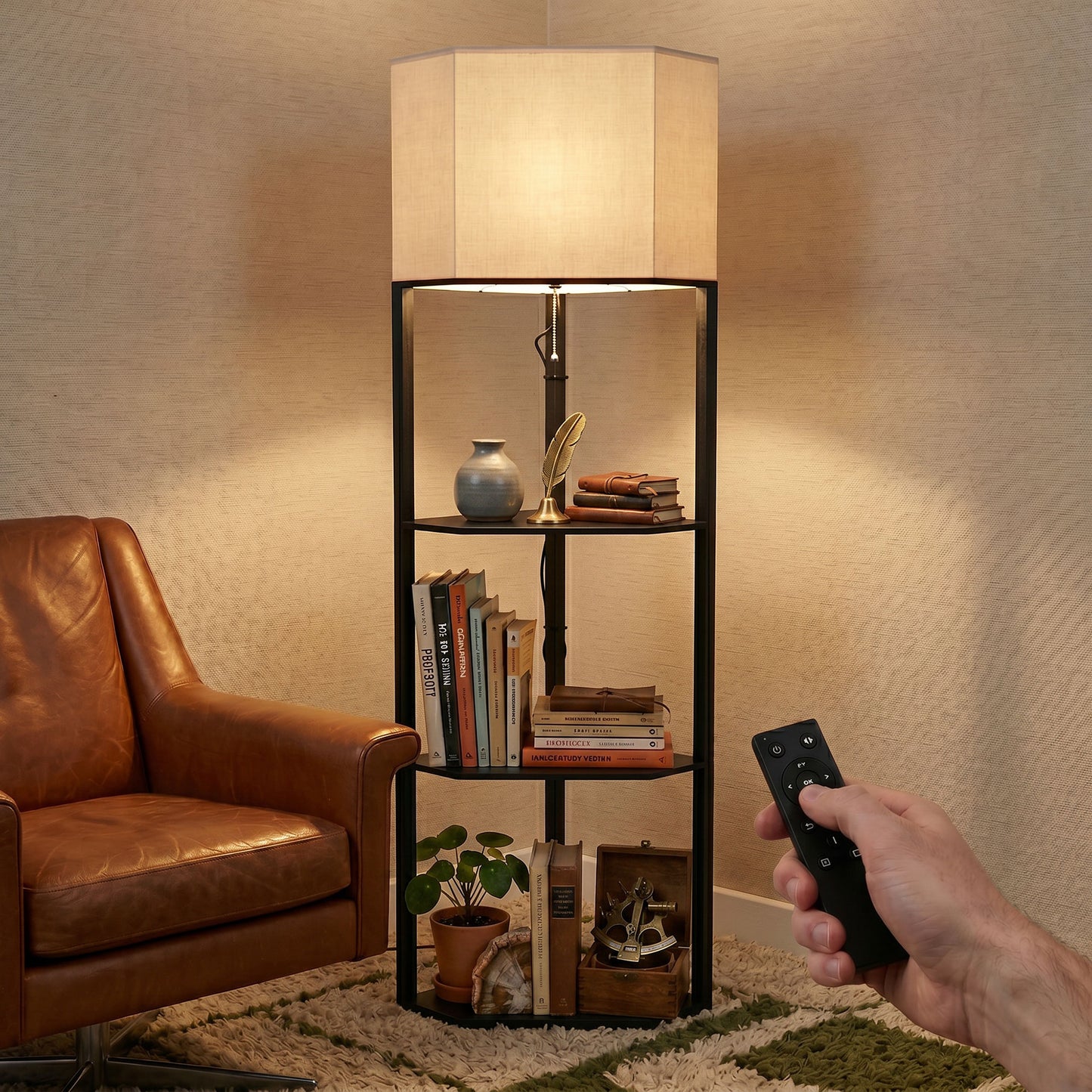 Corner Floor Lamp with Shelves and Lights, Modern Dimmable Standing Lamp with 3000K/4000K/6000K Colour Temperature