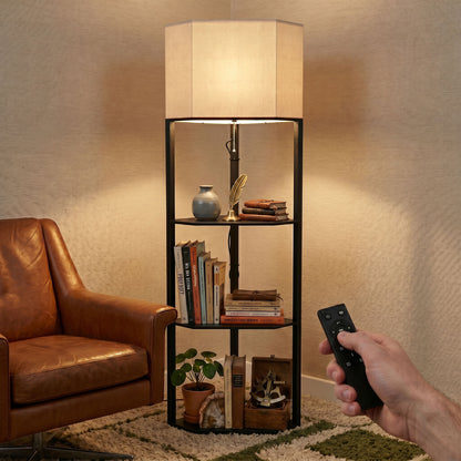 Corner Floor Lamp with Shelves and Lights, Modern Dimmable Standing Lamp with 3000K/4000K/6000K Colour Temperature