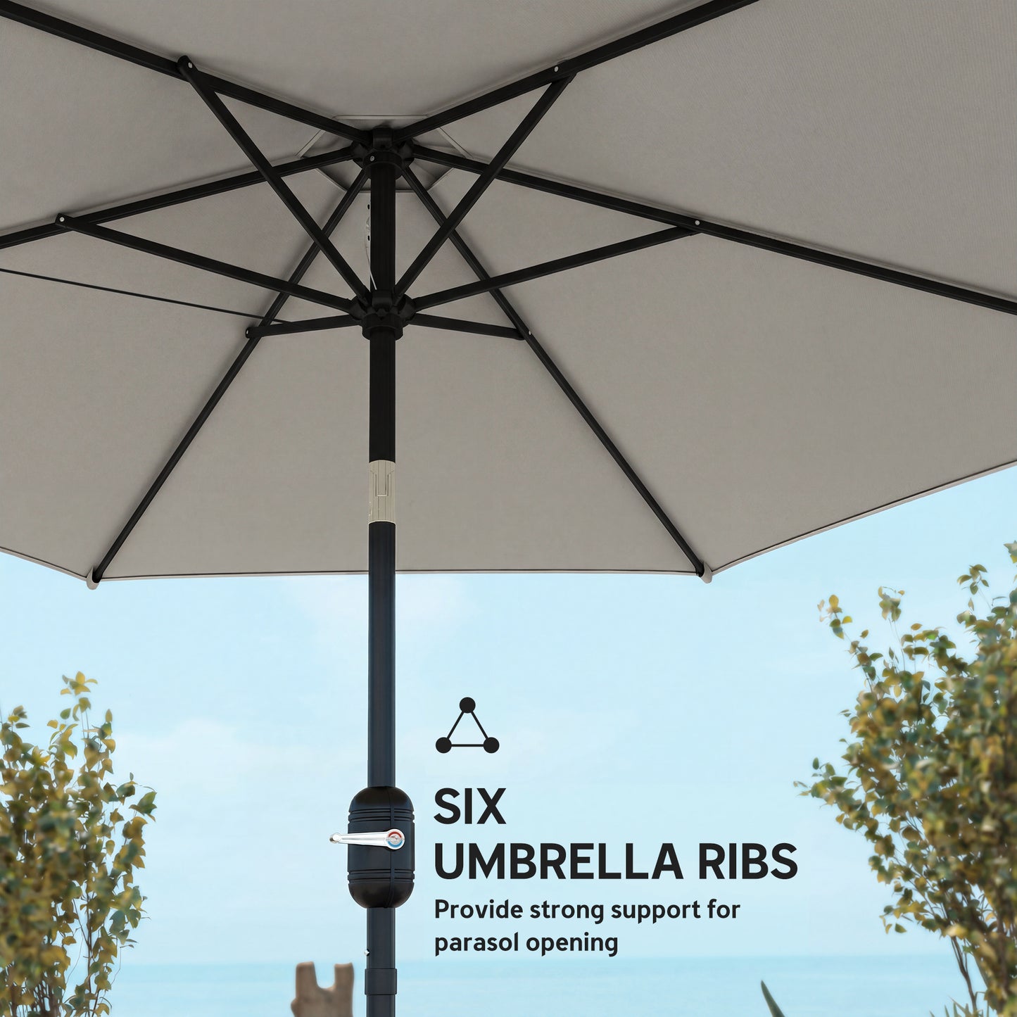 2.6 m Garden Parasol Umbrella with Aluminium Pole, Outdoor Patio Umbrella with Tilt and Crank, Vent, Light Grey