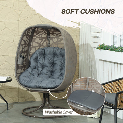Swivel Egg Chair with Cushions, Foldable Basket Seat and Metal Frame, Indoor Outdoor Lounge Chair for Balcony