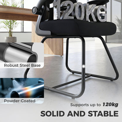 Reception Chair, Conference Meeting Office Chair with Flip-up Armrest, Mesh Backrest, Lumbar Support and Metal Base