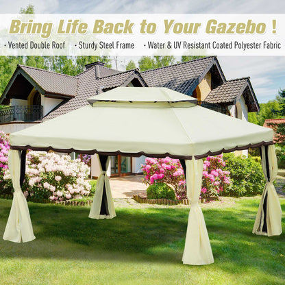 4 x 3 m Aluminum Garden Gazebo, Double Roof Outdoor Gazebo Canopy Shelter with Netting & Curtains for Garden, Lawn
