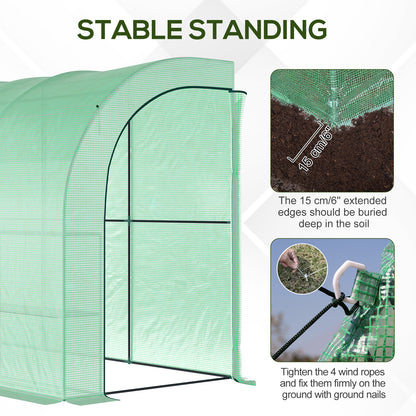 Walk-In Lean to Greenhouse with Windows and Zippered Doors, 2 Tiers 6 Wired Shelves 300L x 150W x 213Hcm Green
