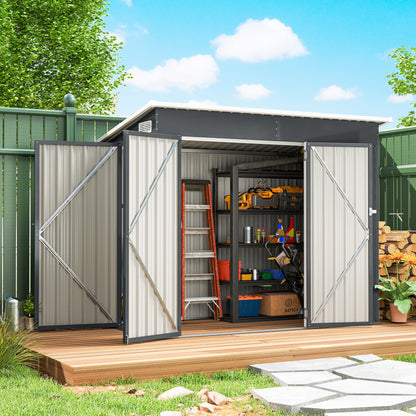 7.5 x 4.3ft Metal Garden Storage Shed, Waterproof Outdoor Shed with Triple Lockable Door, Gloves, Vents, Dark Grey