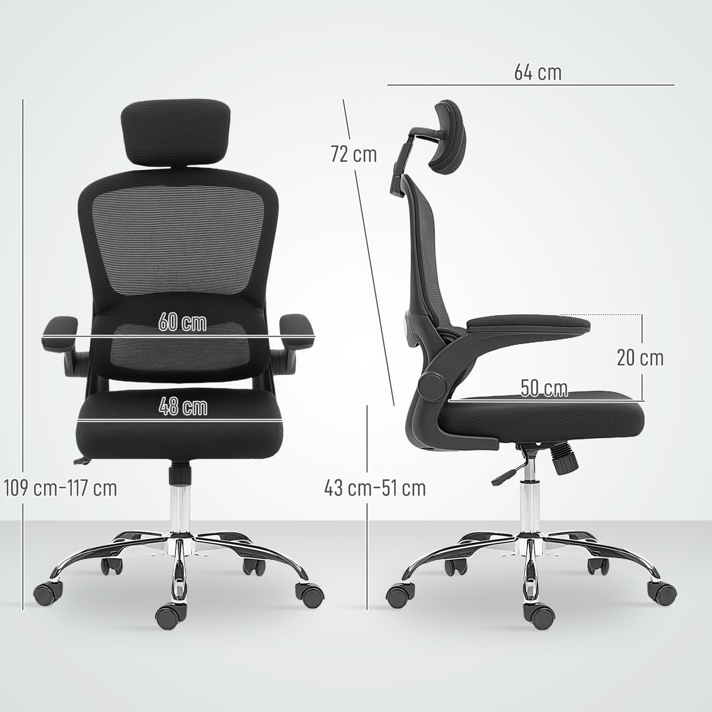 Mesh Back Office Chair, with Lumbar Support - Black