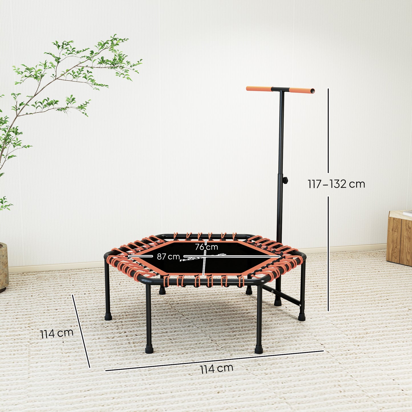 45" Rebounder Trampoline for Adults, Quiet Bungee Rebounder with LED Lights and Adjustable Handle, Orange