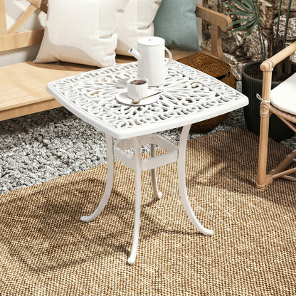 Outdoor Garden Table with 38mm Dia. Umbrella Hole, Cast Aluminium Patio End Table with Anti-slip Foot Pads for Garden