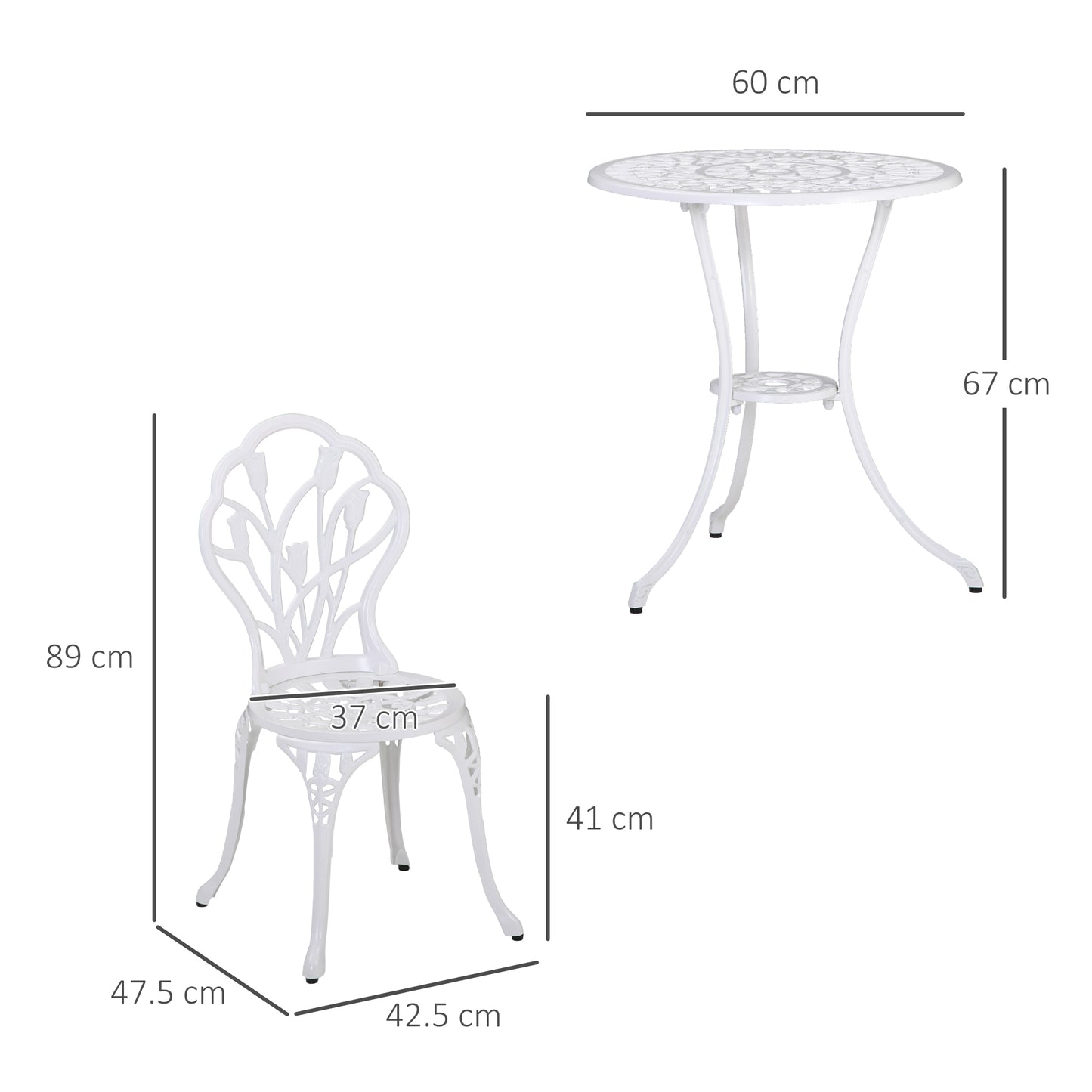 3 Piece Patio Bistro Set for 2, Outdoor Aluminium Garden Table and Chairs with Umbrella Hole for Balcony, White
