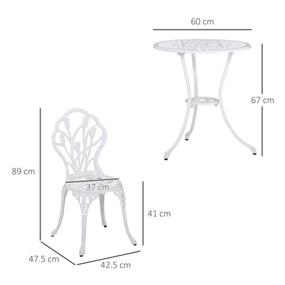3 Piece Patio Bistro Set for 2, Outdoor Aluminium Garden Table and Chairs with Umbrella Hole for Balcony, White