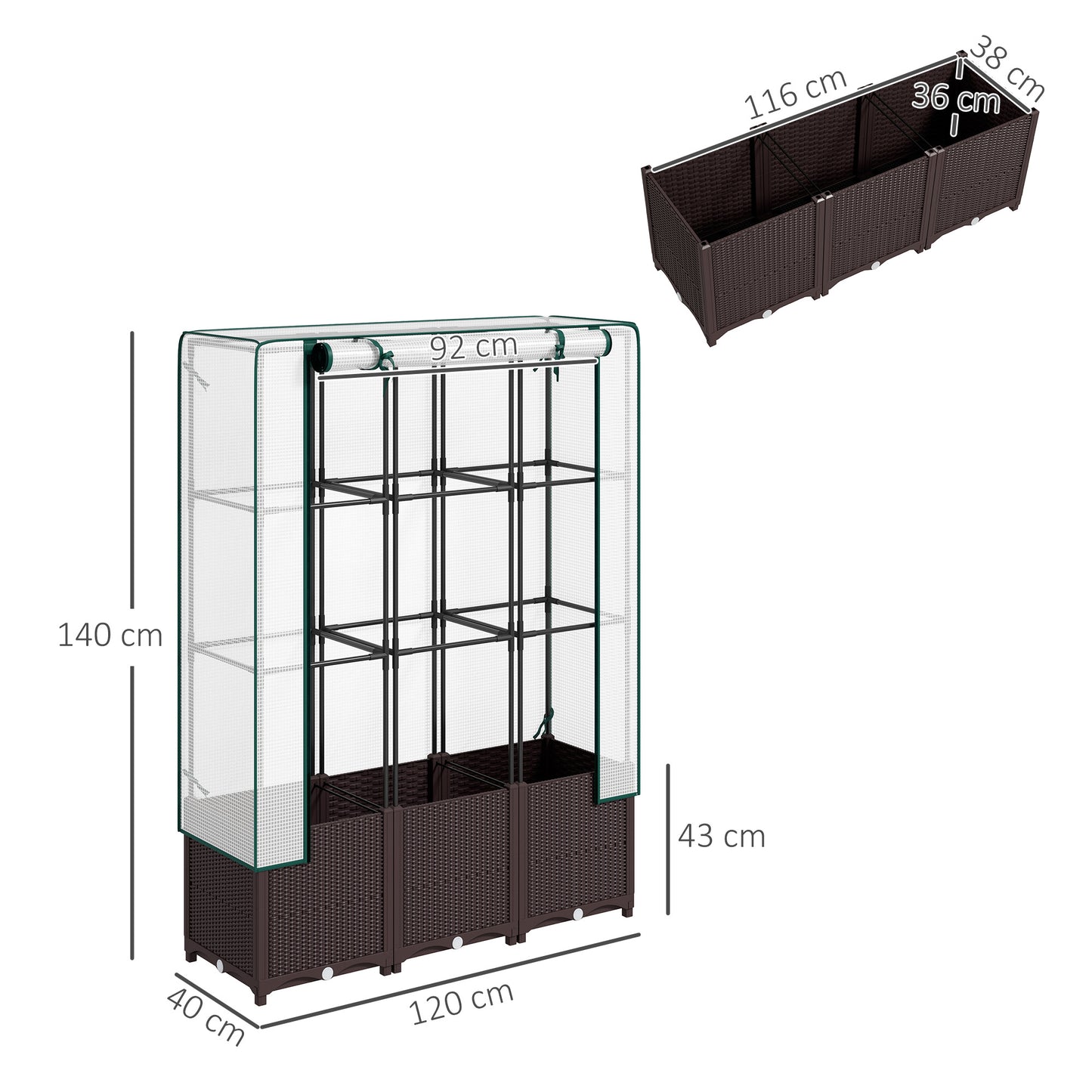 Raised Garden Bed with Trellis, Plastic Planter Box with PE Cover, Drainage Holes