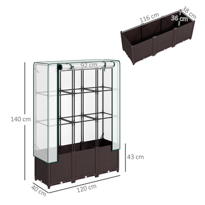 Raised Garden Bed with Trellis, Plastic Planter Box with PE Cover, Drainage Holes