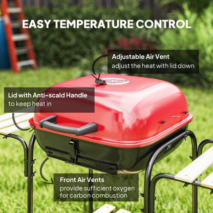 Charcoal Barbecue Grill Portable BBQ Grill with 1840 cm² Cooking Area, 3 Shelves, Adjustable Vent, Lockable Lid