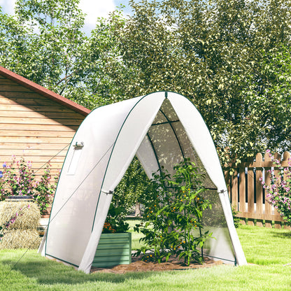 Polytunnel Greenhouse with Sandbags, Walk-In Tunnel Green House with 2 Doors and Screen Windows, 1.8 x 1.8 x 2m, White