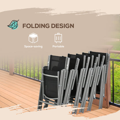 7 Piece Garden Dining Set, Outdoor Table and 6 Folding and Reclining Chairs, Aluminium Frame, Tempered Glass Top Table