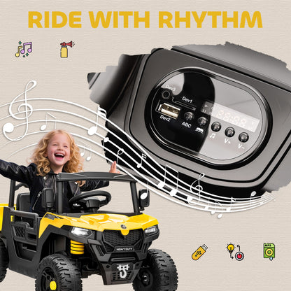 Kids Ride on Car, 12V Electric Kids UTV with Electric Dump Bed, 4-Wheel Suspension for 3-8 Years, Yellow