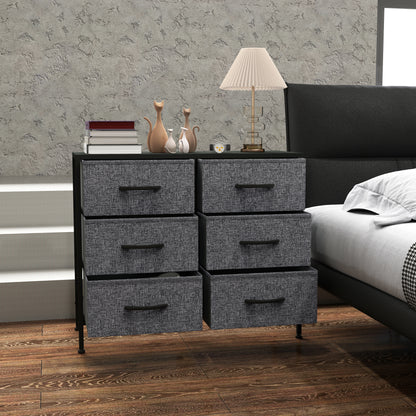 Fabric Chest of Drawers, Industrial Bedroom Dresser with 6 Fabric Drawers, Steel Frame and Wooden Top for Nursery