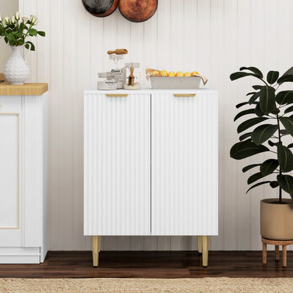 Sideboard Buffet Cabinet, Modern Kitchen Storage Cabinet with Adjustable Shelf and Metal Legs, White