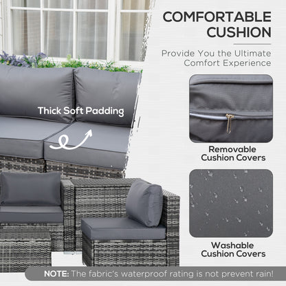 6PC Rattan Corner Sofa Set Wicker 4 Seater Garden Storage Coffee Table Conversation Ottoman Outdoor Weave Furniture w/ Cushio