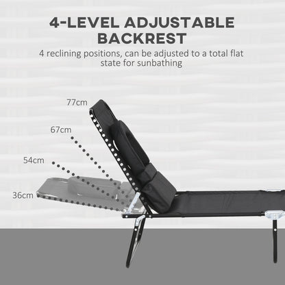 Folding Sun Loungers Set of 2 with Face Hole, 4-Position Adjustable Backrest Garden Recliner Chair Sunbed