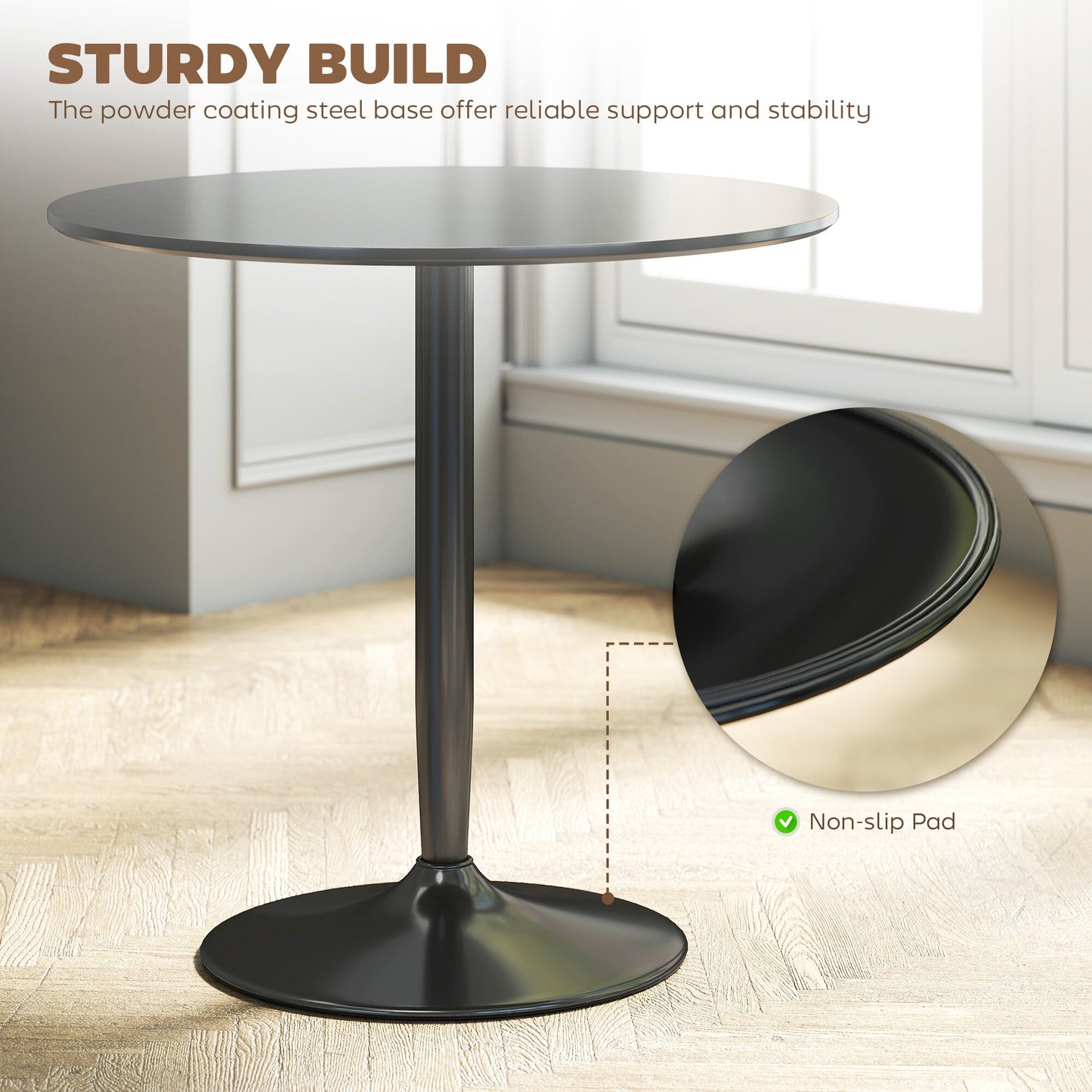 75H x Φ70cm Two-Person Minimalistic Dining Table - Black