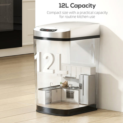 12L Sensor Bin, Automatic Touchless Motion Sensor Kitchen Bin with Fingerprint Resistant Stainless Steel, Silver