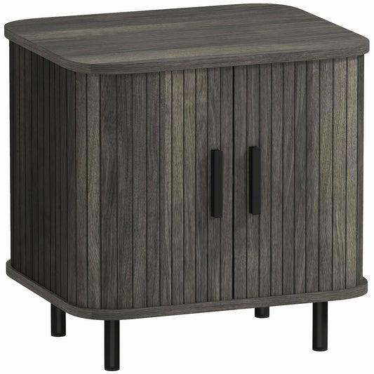 Nightstand with Sliding Doors and Metal Legs Grey