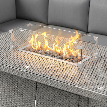 Seven-Piece Firepit Table Rattan Sofa Set - Grey