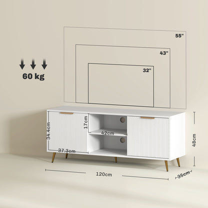 Modern TV Stand Cabinet for TVs up to 55", TV Unit with 2 Open Shelves and 2 Cabinets