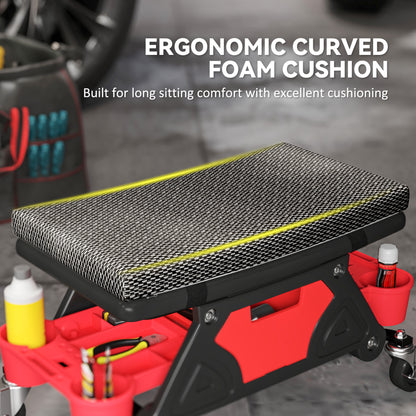 Rolling Mechanic Stool, 135kg Capacity Workshop Stool, 360° Swivel Roller Padded Creeper Seat with Wheels