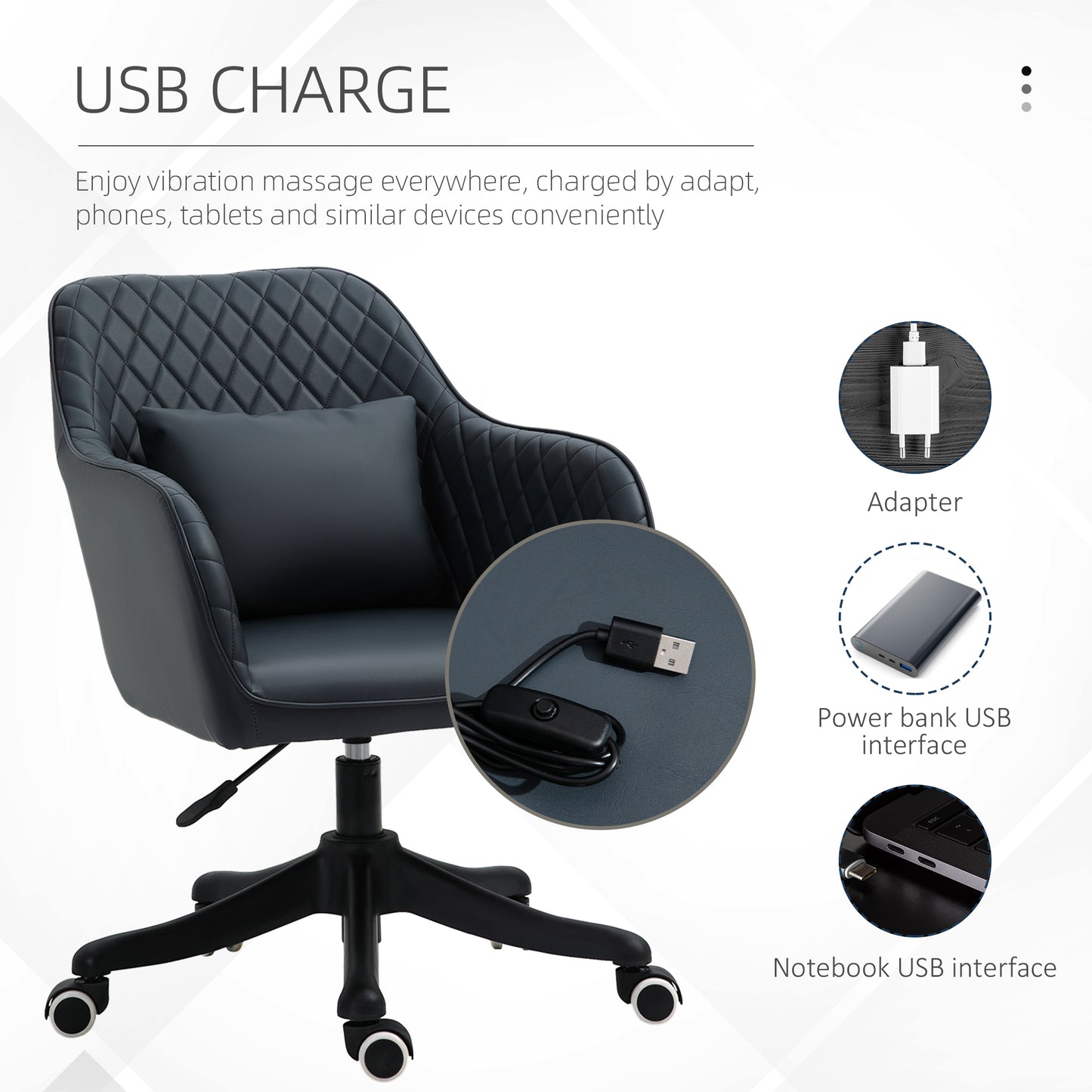 PU Leather Office Chair, Desk Chair, Makeup Vanity Chair with Massage Lumbar Pillow and Rolling Wheels for Bedroom and Home